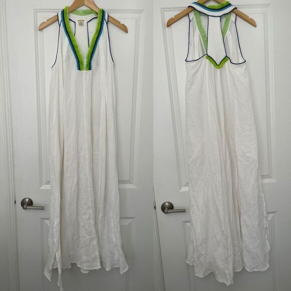 NWOT Magaschoni Organic Cotton Gauze Maxi Fringe Collar Dress M - Picture 1 of 3